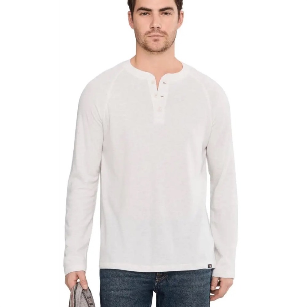 Faherty Cloud Cotton Henley Mens XL Off White Heather Long Sleeve Pima Modal